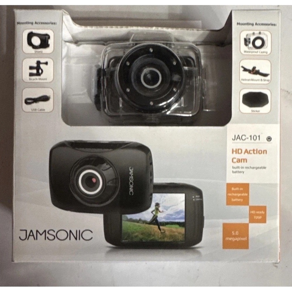Jamsonic JAC-101 HD Waterproof Action Cam w/ LCD, MicroSD, USB, Black 720p